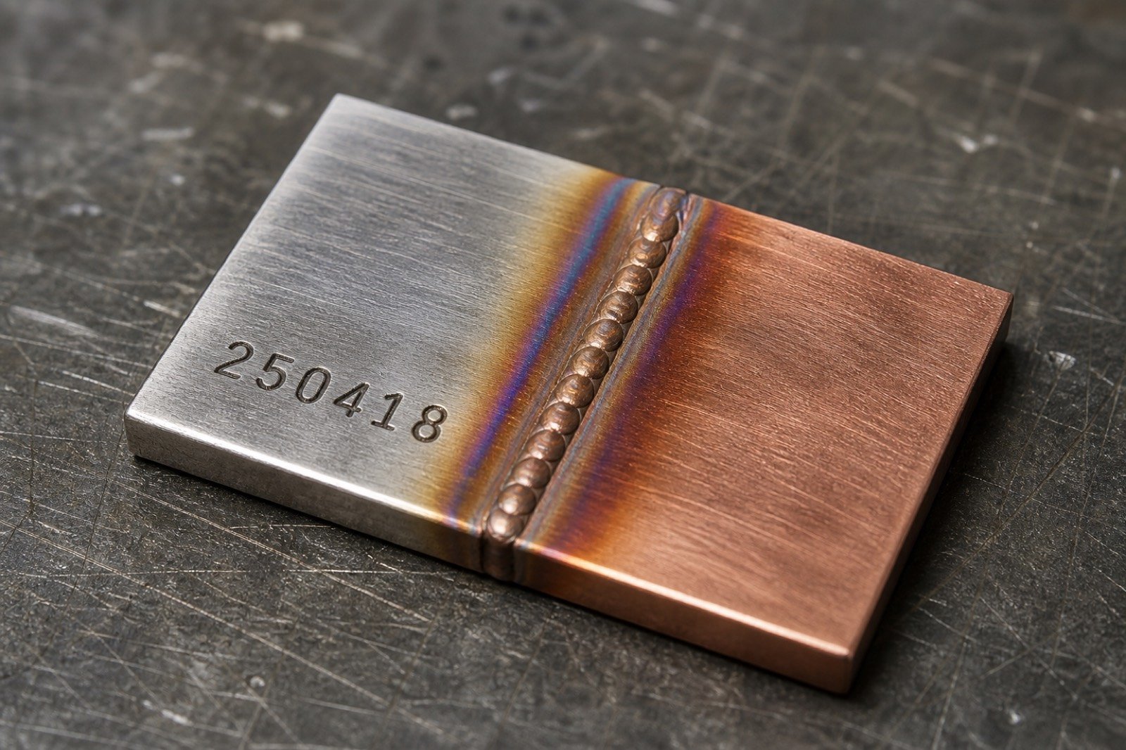 Pulse-weld test coupon with heat-tint seam